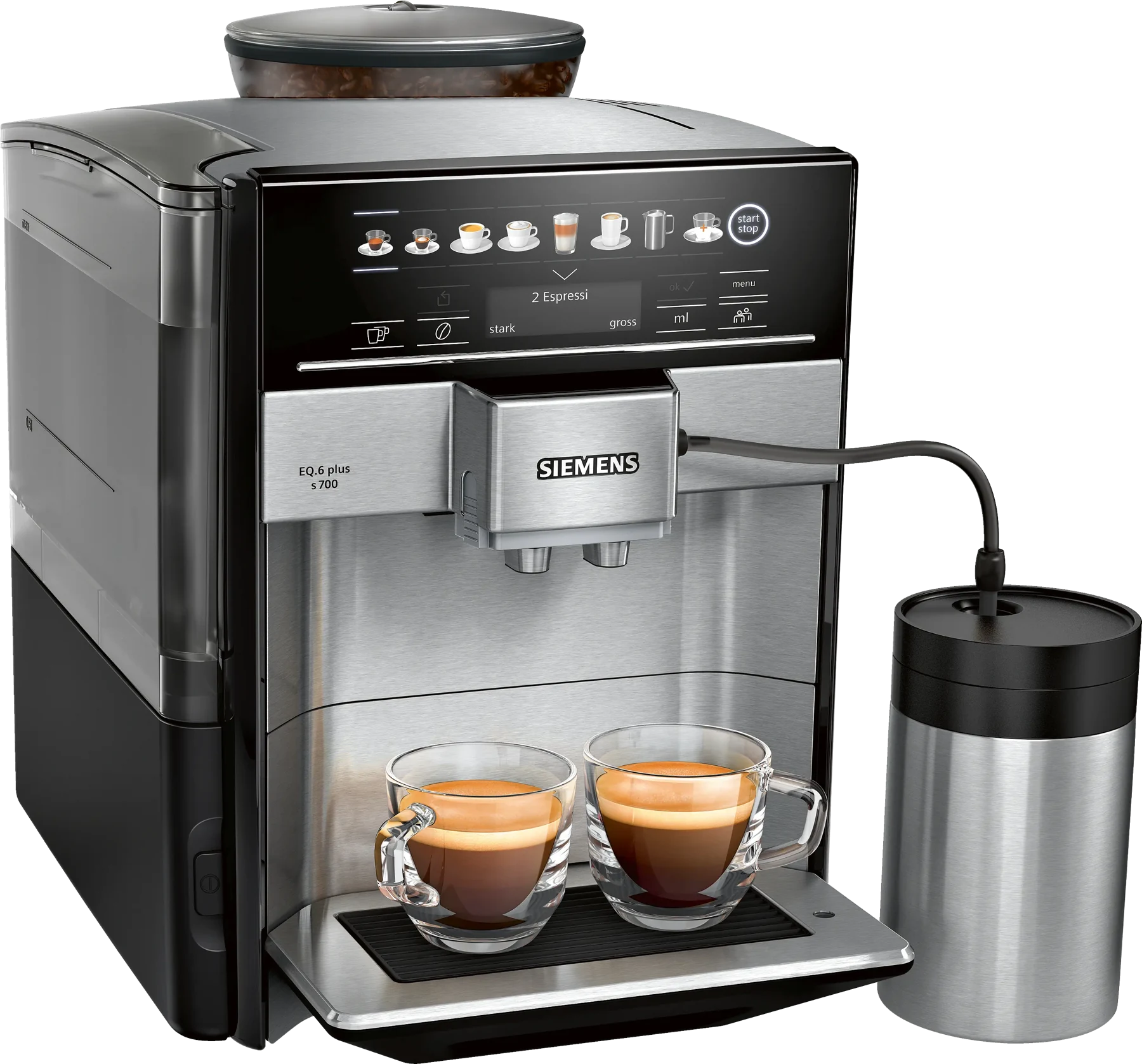 Siemens EQ.6 plus s700 TE657M03DE, Edelstahl – Frontansicht